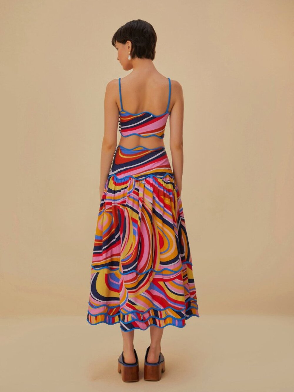 Farm Rio Multicolor Waves Midi Skirt S - Picture 5 of 10